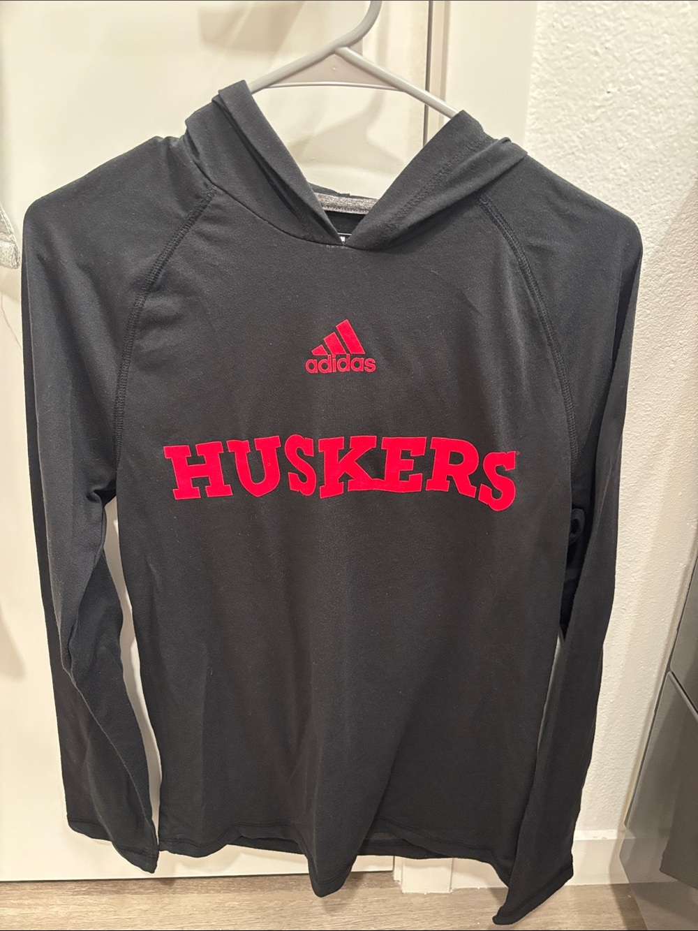 adidas Black Hoodie with Red Huskers Logo